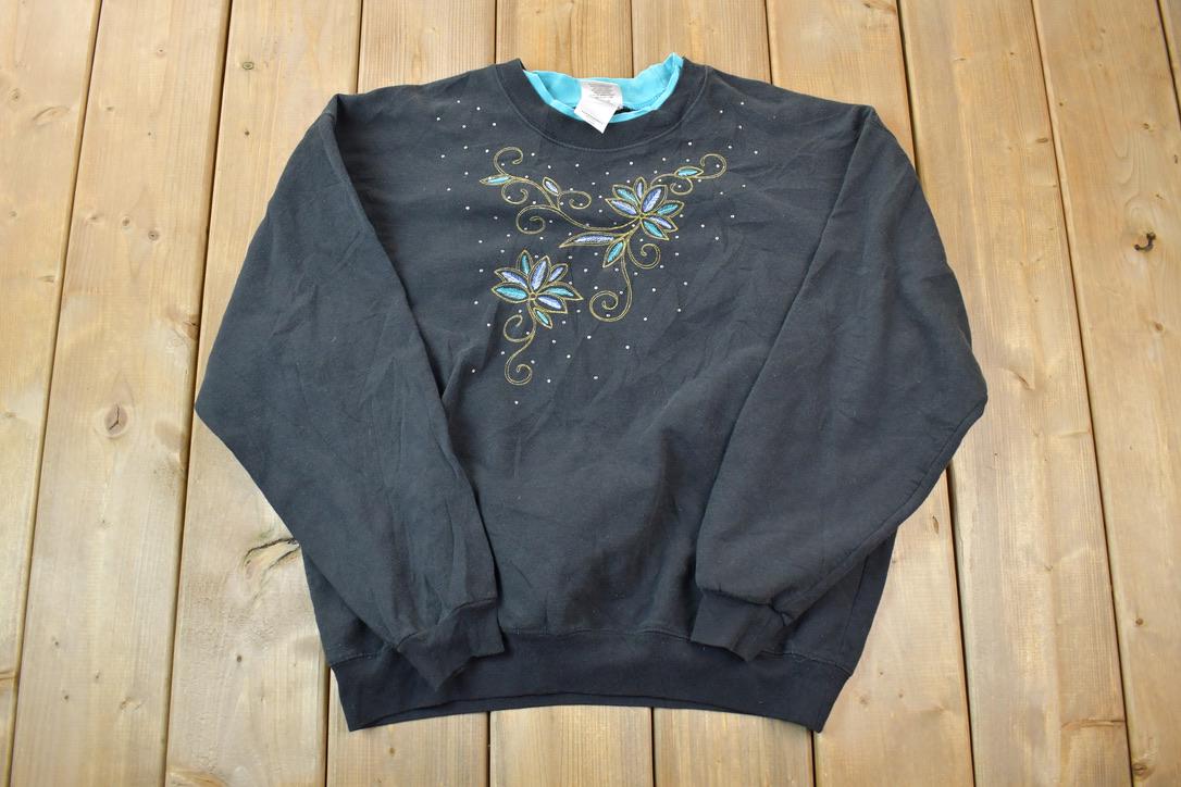 Vintage 1990s Pleasant Shade Double Collar Floral Design Cute Crewneck Sweater