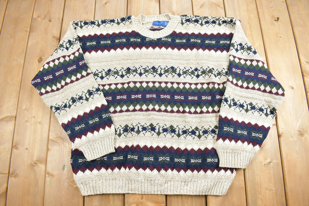 Vintage 1990s Town Craft Knitted Sweater  Vintage 90s Crewneck  Pattern Sweater  Outdoorsman  Pullover Sweatshirt  Made in USA