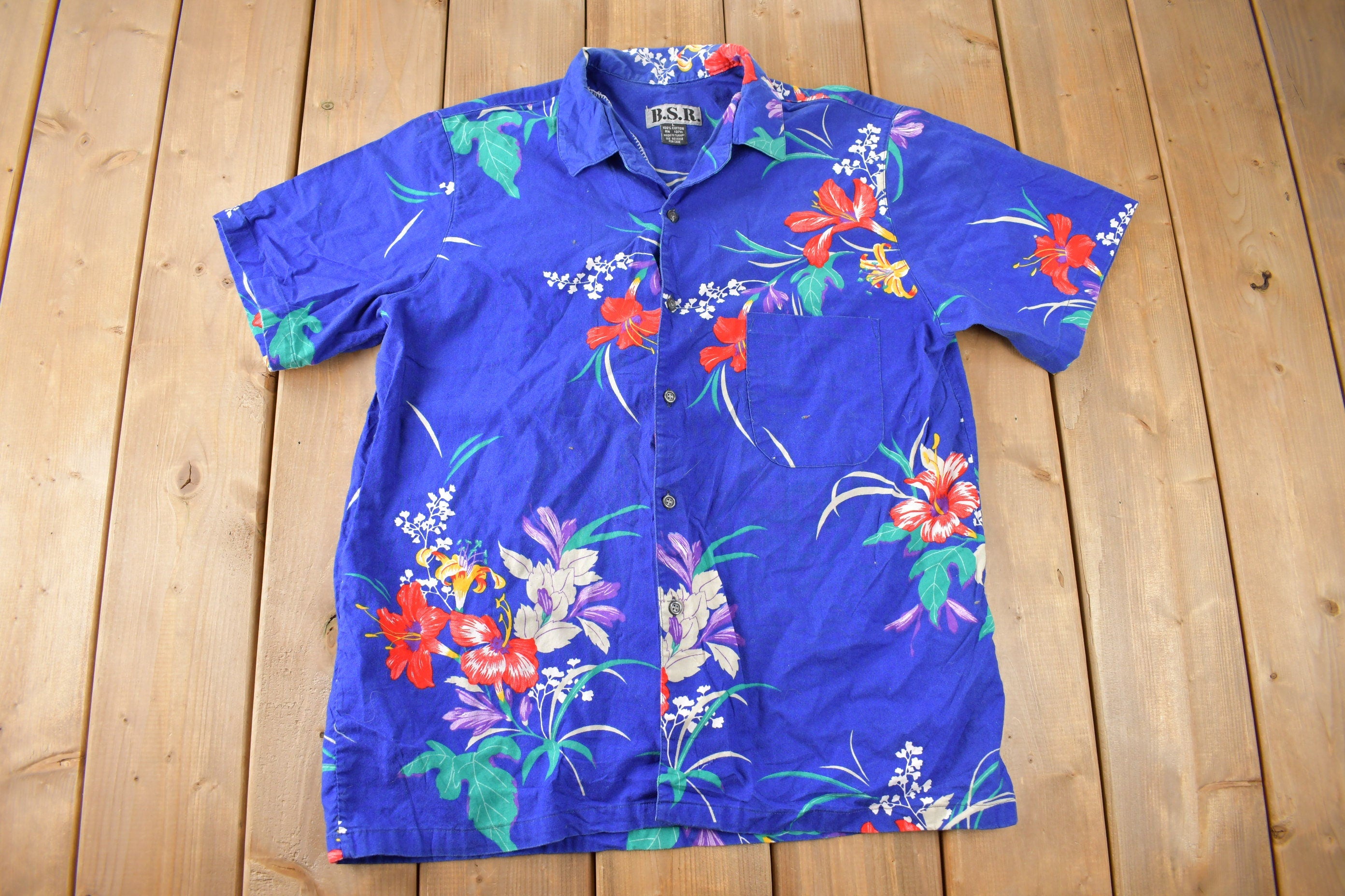 Vintage 1990s BSR Hawaiian Floral Button Up Shirt Size L