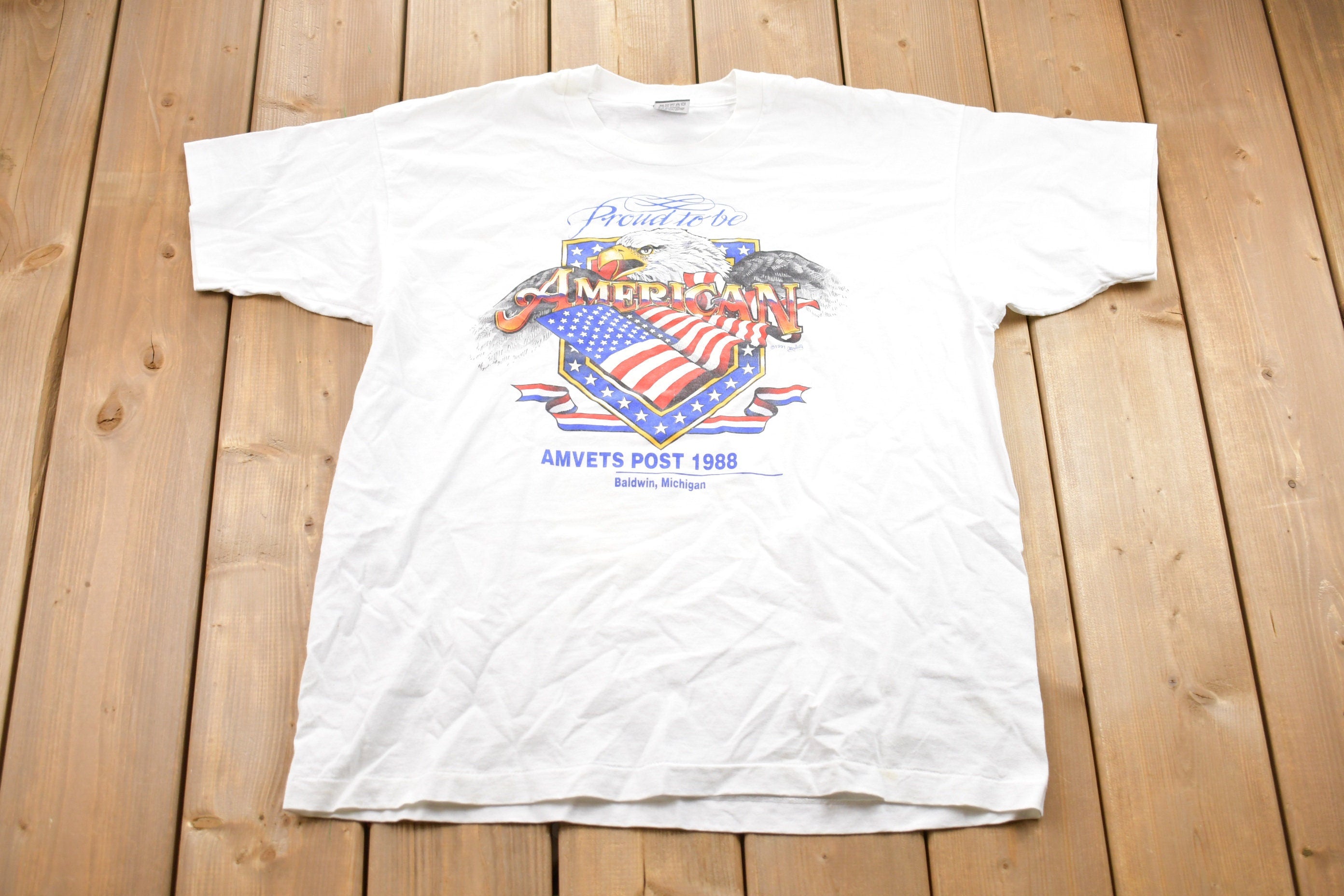 Vintage 1988 Proud To Be American Graphic T-Shirt