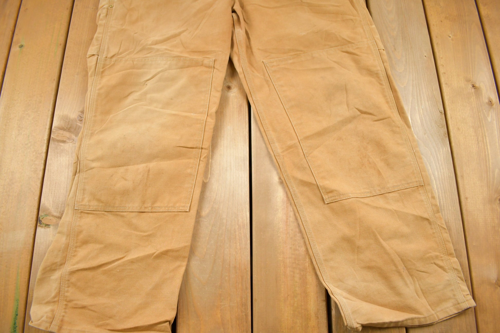 Vintage 1980s Carhartt Beige Canvas Double Knee Overalls Size 40 x 30