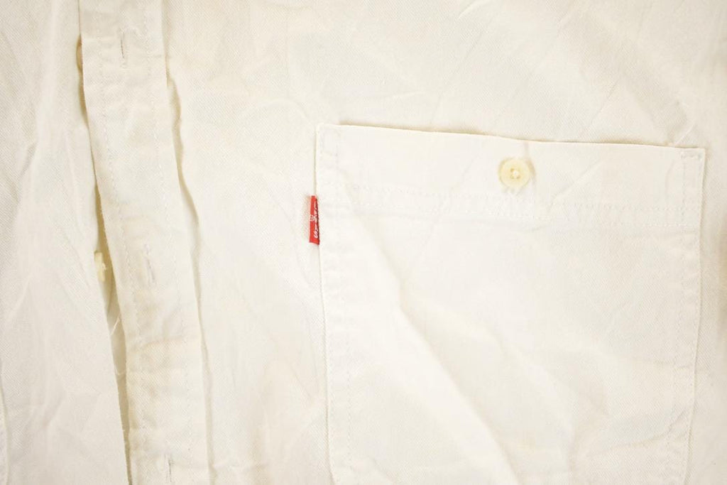 Vintage 1990s Levis White Button Up Shirt Mens XL / Preppy Button Up / Quarter Button Dress Shirt