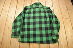 Vintage 1950s Aberdeen Green Buffalo Plaid Wool Button Up Shirt