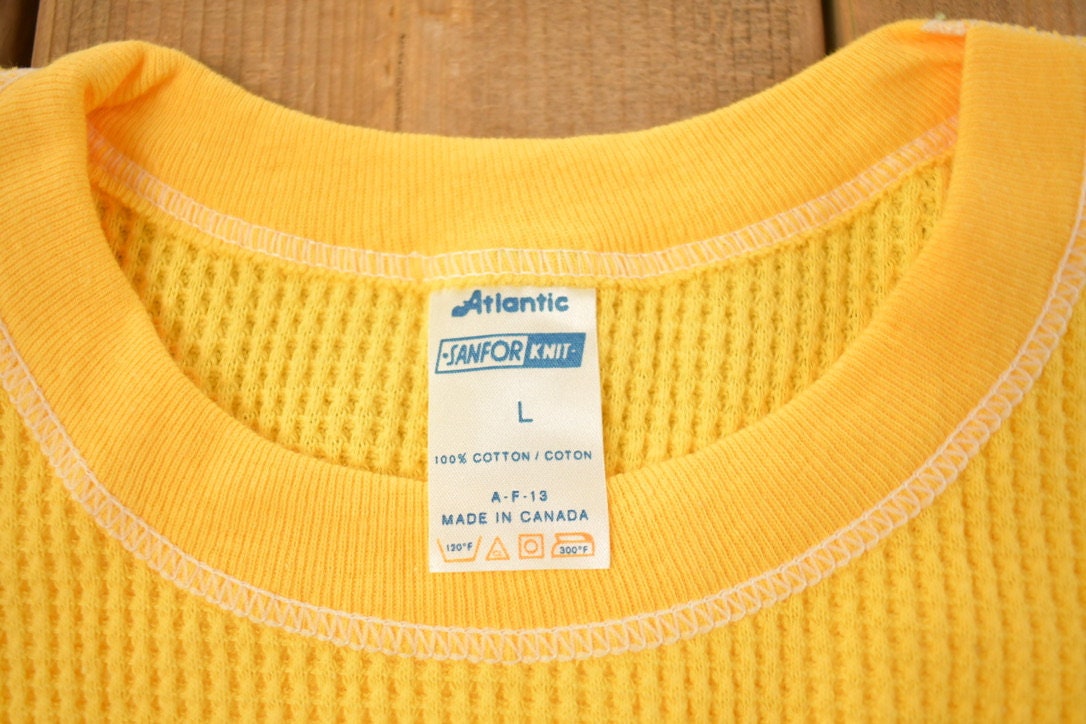 Vintage 1970s Deadstock Atlantic Sanfor Knit Thermal Yellow T Shirt / Vintage T Shirt / True Vintage / Deadstock / 70s / Made In Canada