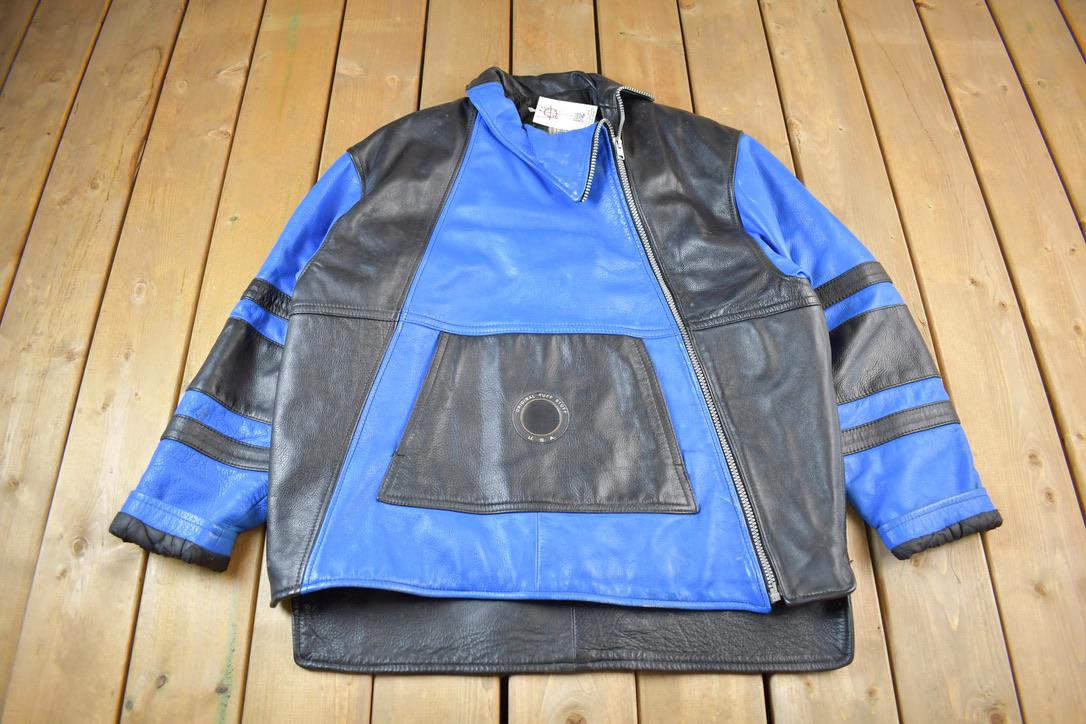Vintage 1990s UB Tuff Heavy Weight Color Block Leather Jacket Made In USA
