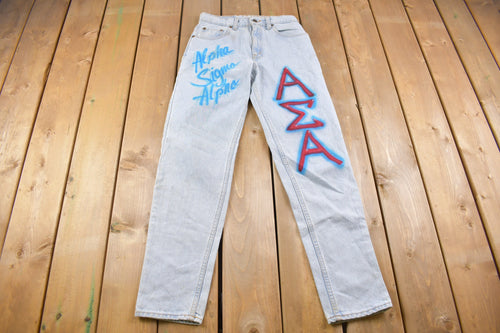 Vintage 1990s Levi's 550 Red Tab Spray Paint Jeans Size 28 x 30 / Made in USA / 90s Denim / Alpha Sigma Alpha / Vintage Denim / Vintage Levi