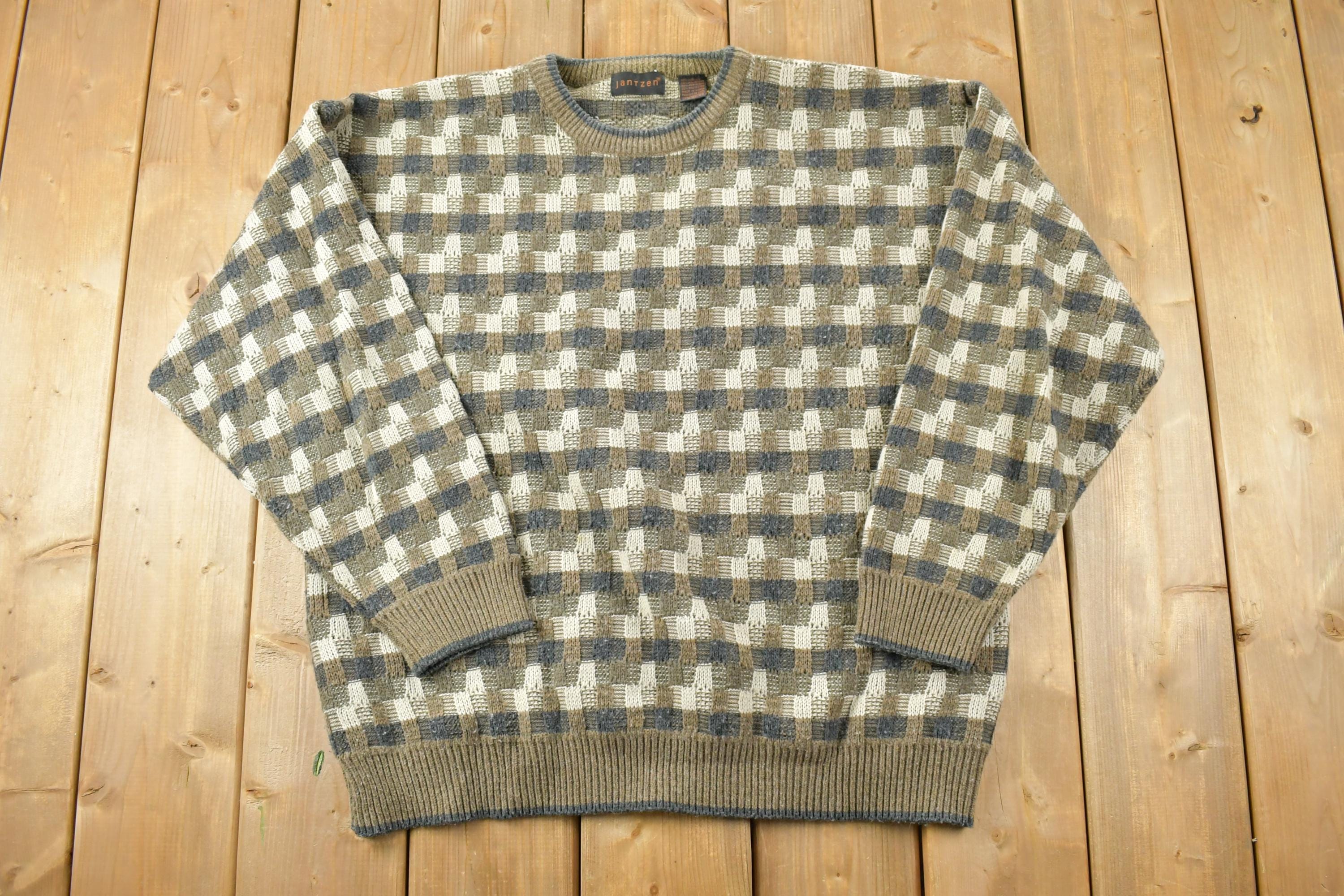 Vintage 1990s Jantzen Knit Crewneck Sweater  90s Crewneck  Made In USA  Preppy