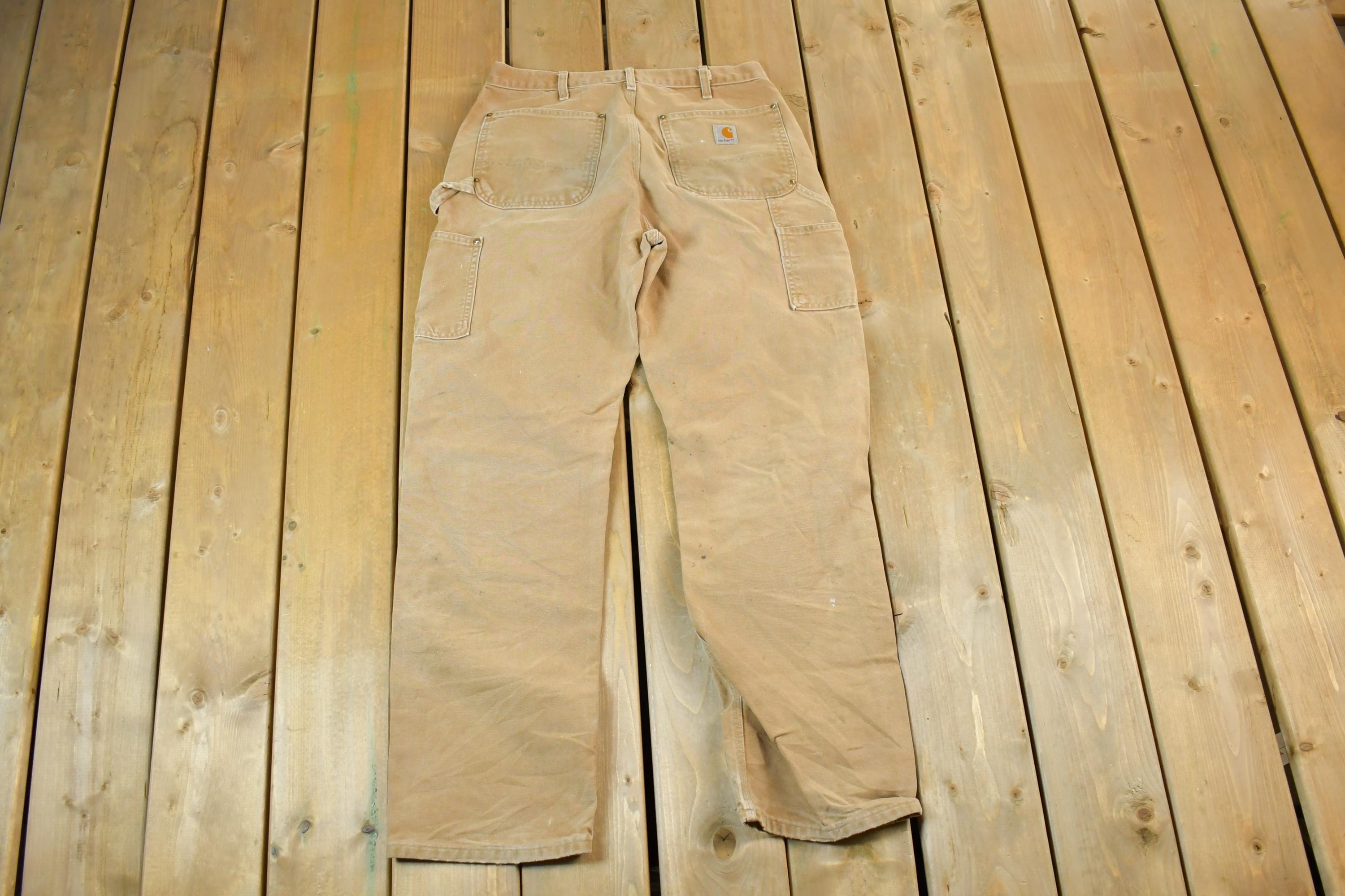 Vintage 1990s Carhartt Double Knee Tan Denim Work Jeans Size 33 x 34