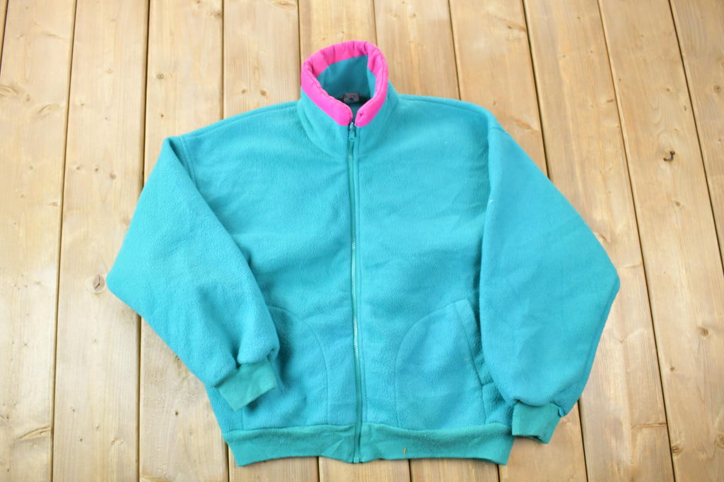 Vintage 1990s Cabin Creek Neon Collar Fleece Sweater