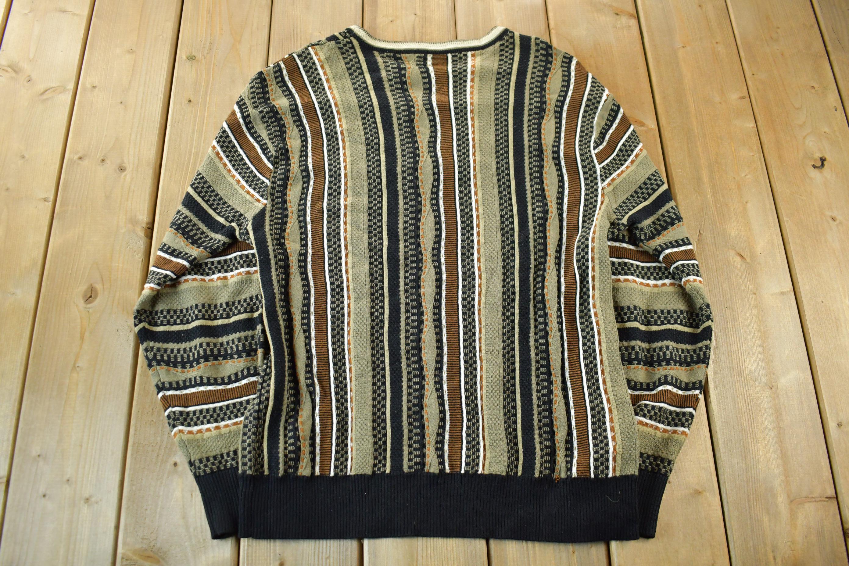 Vintage 1990s Knit Abstract 3D Pattern Crewneck Sweater