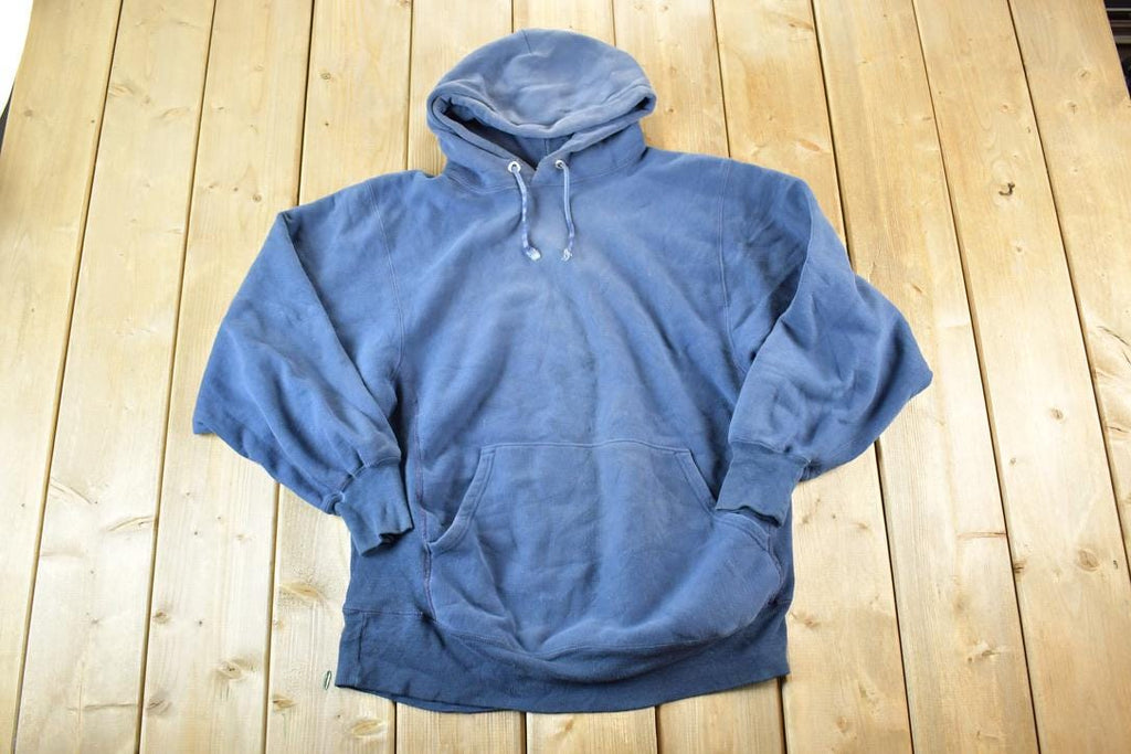 Vintage 1990s Blank Navy Cross Grain Hoodie Sweatshirt Mens L