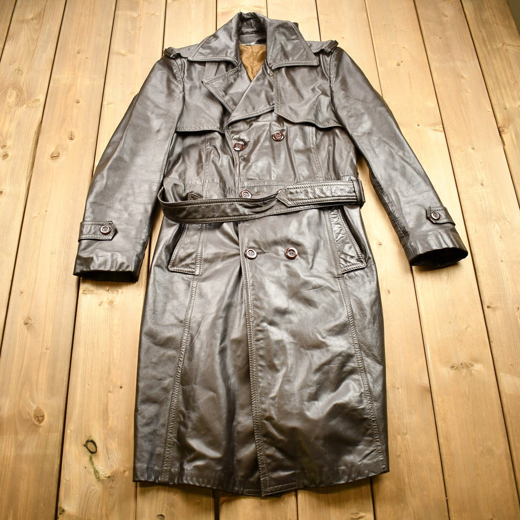 Vintage 1970s Full Length Brown Leather Trench Coat