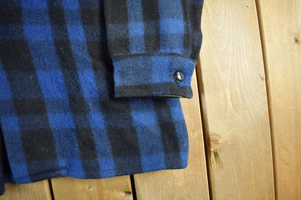 Vintage 1950s Commander Plaid Wool Button Up Shirt Jacket Men's L