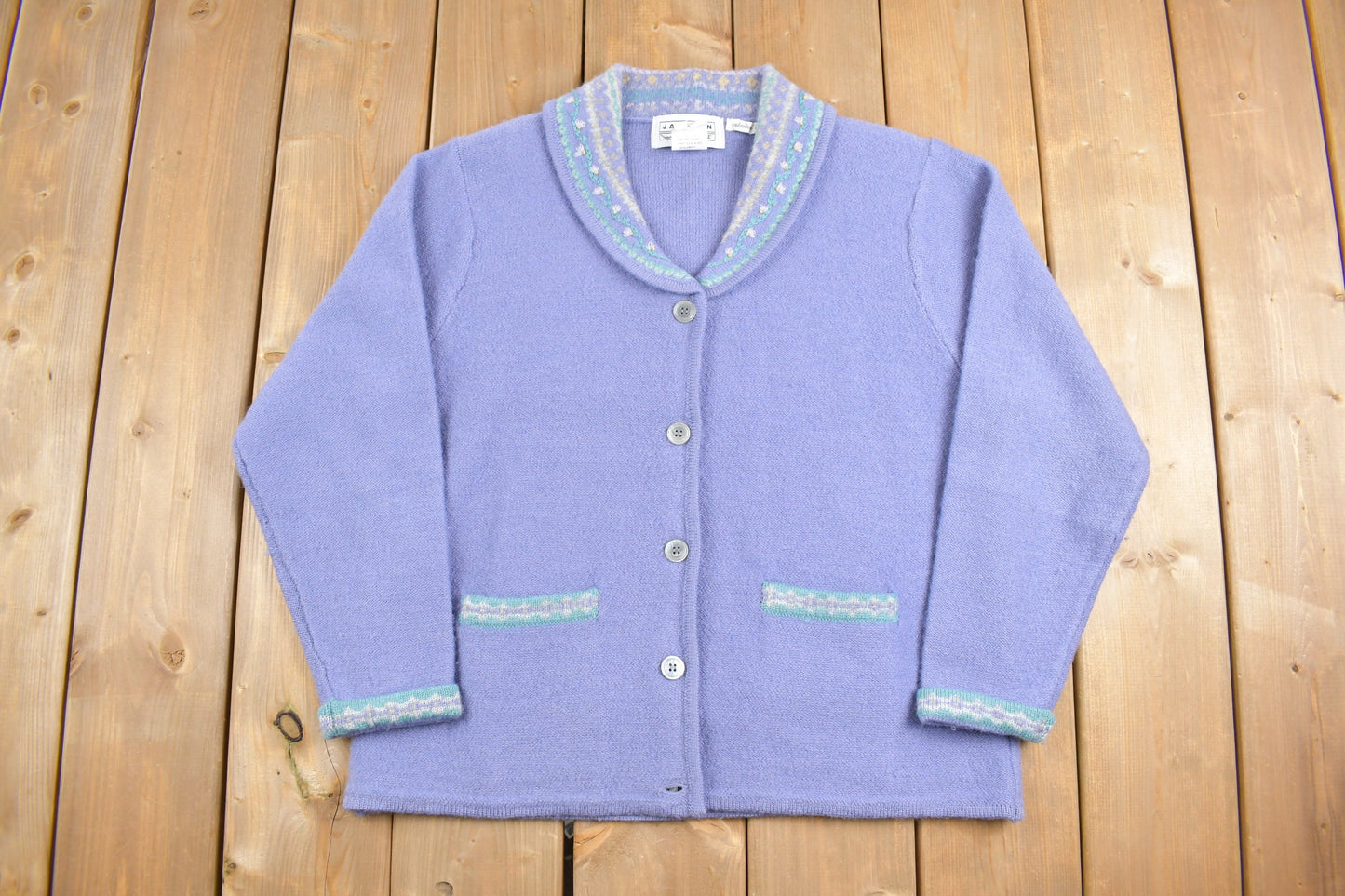 Vintage 1980s Jantzen Cute Knitted Cardigan Sweater / Vintage 80s Cardigan / Button Up / Pastel