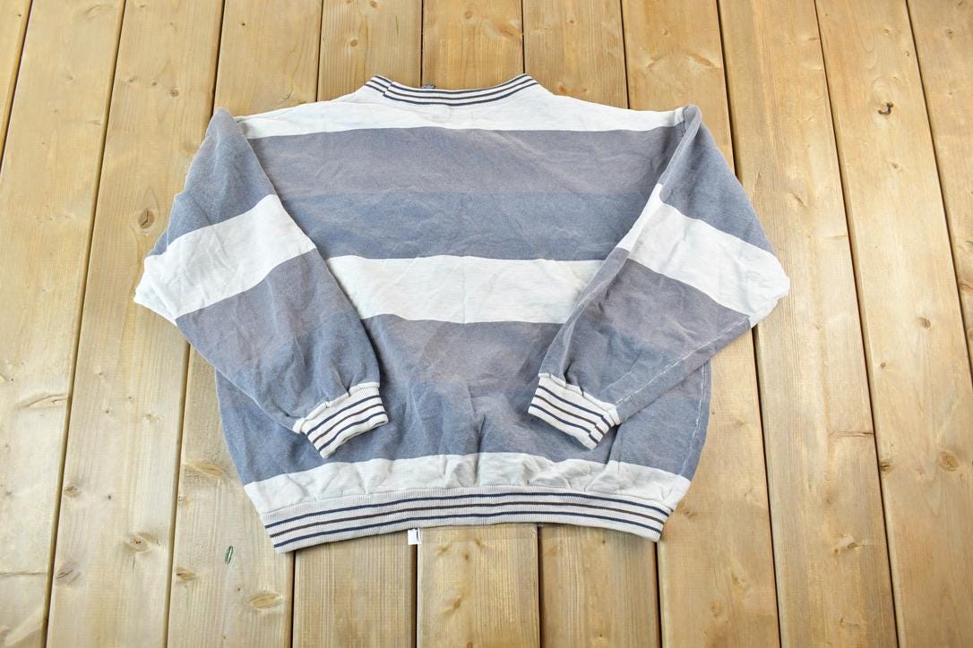 Vintage 1990s Point Zero Jeans Striped Colour Block Crewneck Sweatshirt