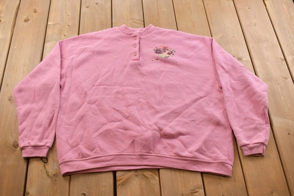 Vintage 1990s Floral Theme Quarter Button Up Sweater