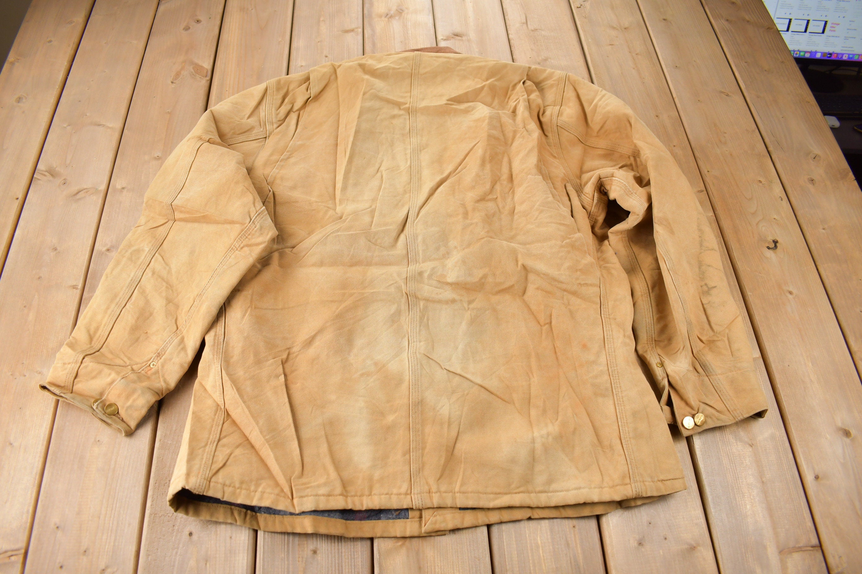 Vintage 1989 Carhartt 100 Years Blanket Lined Button Up Chore Coat Made In USA