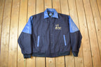 Vintage 1990s Manitoba Hydro Embroidered Logo Leather & Wool Varsity Jacket