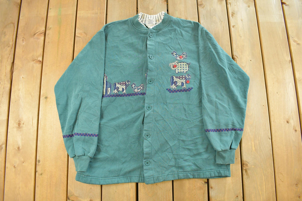 Vintage 1990s Art Unlimited Farm Animals Cardigan Sweater Men's XL