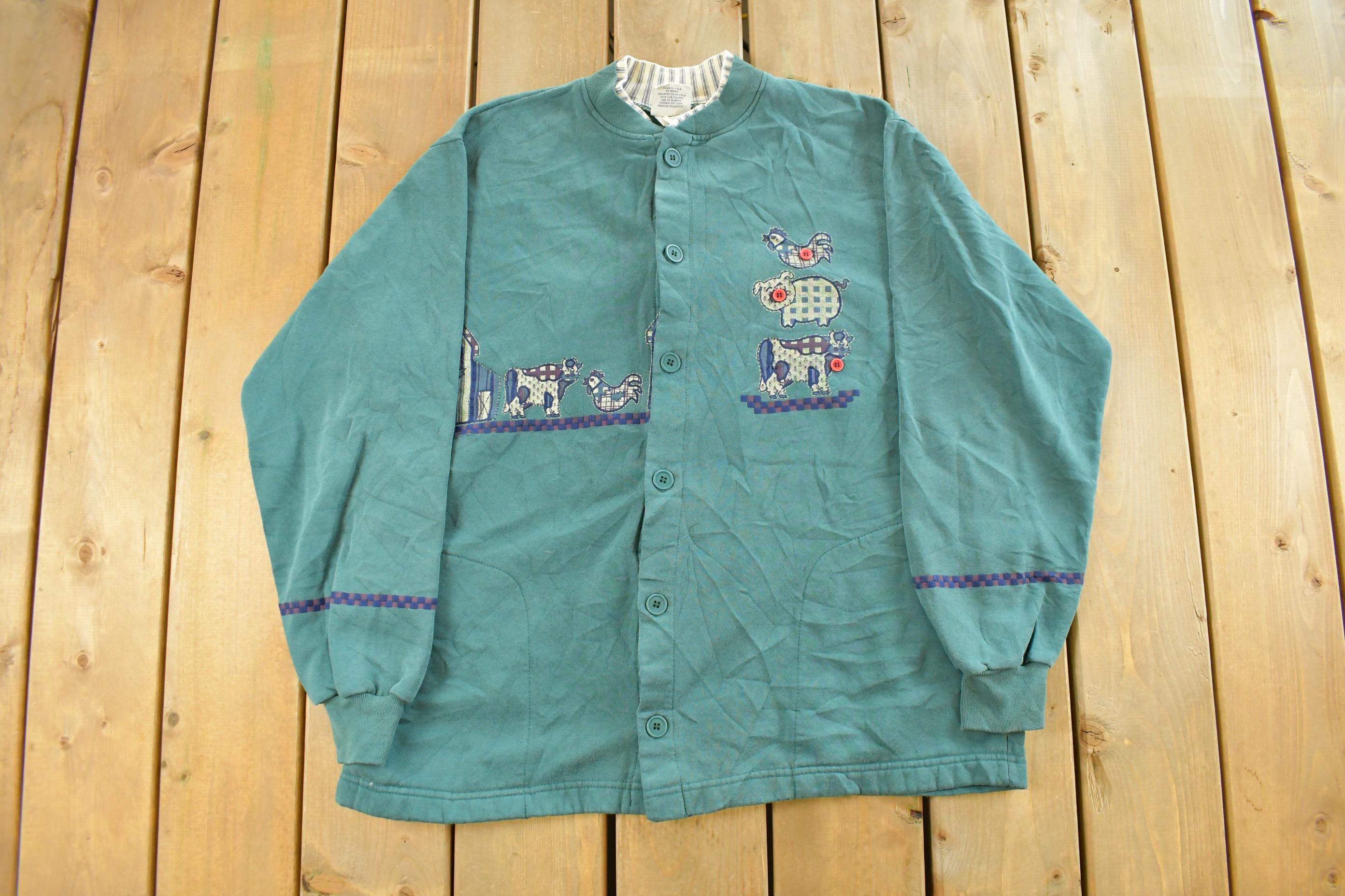 Vintage 1990s Art Unlimited Farm Animals Cardigan Sweater Men's XL