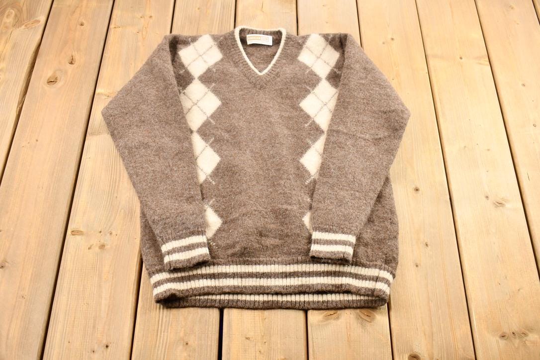 Vintage 1990s Andean Sun Baby Alpaca Argyle Knit Crewneck Sweater