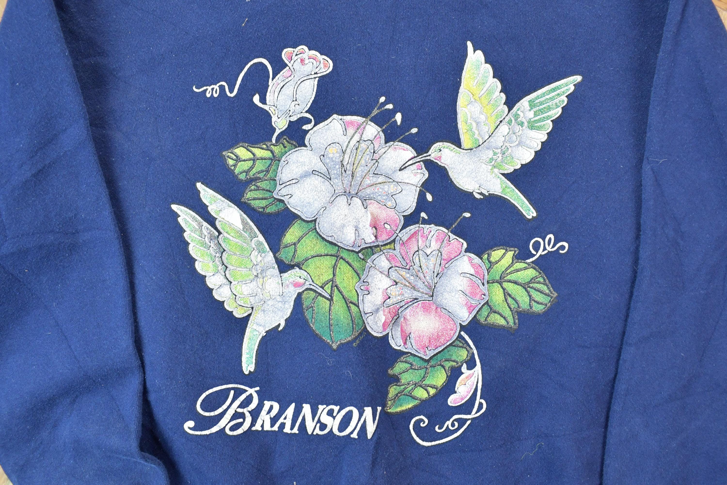 Vintage 1990s Branson Miller Hummingbird Gold Floral Design Crewneck