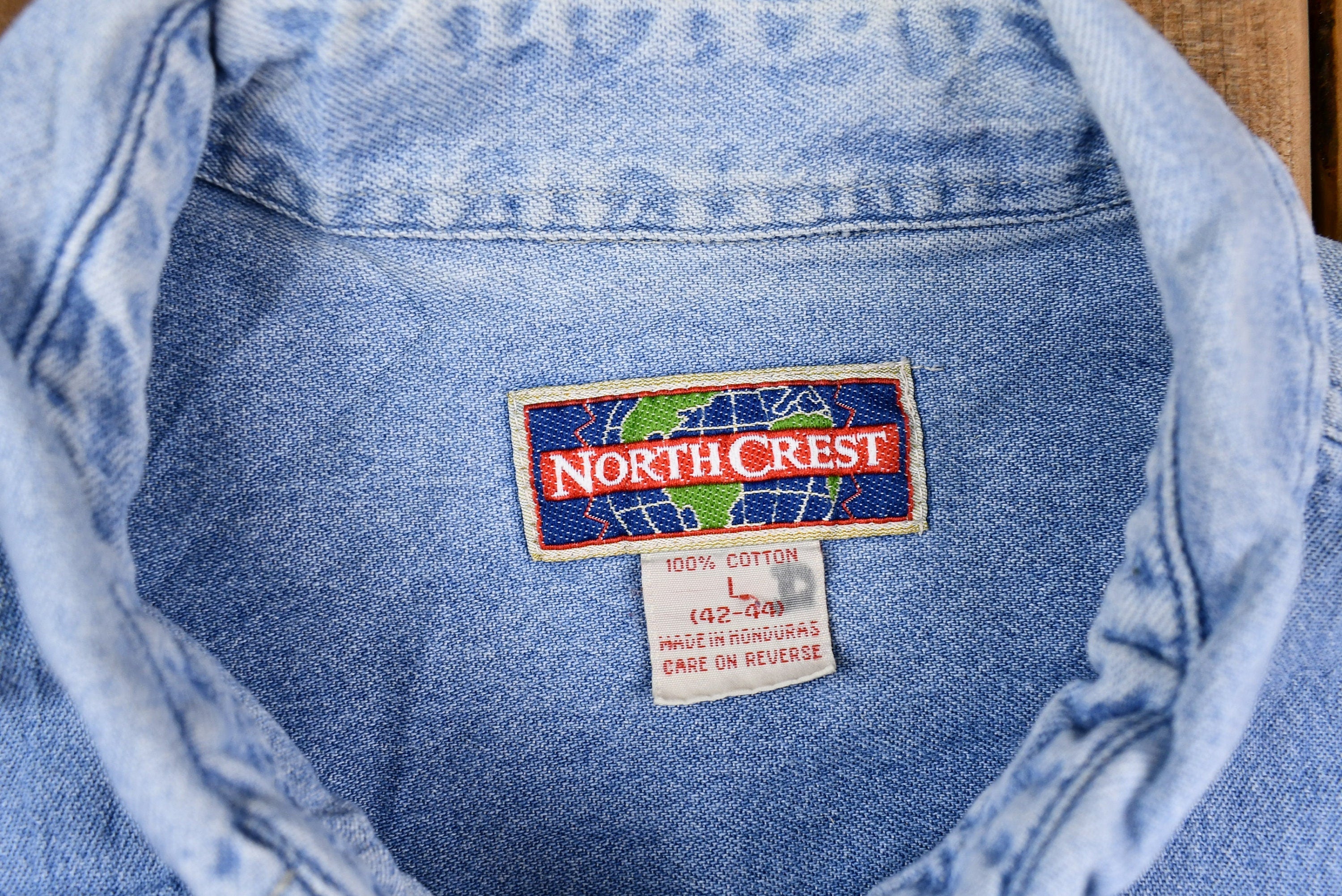 Vintage 1990s North Crest Light Blue Denim Button Up Shirt