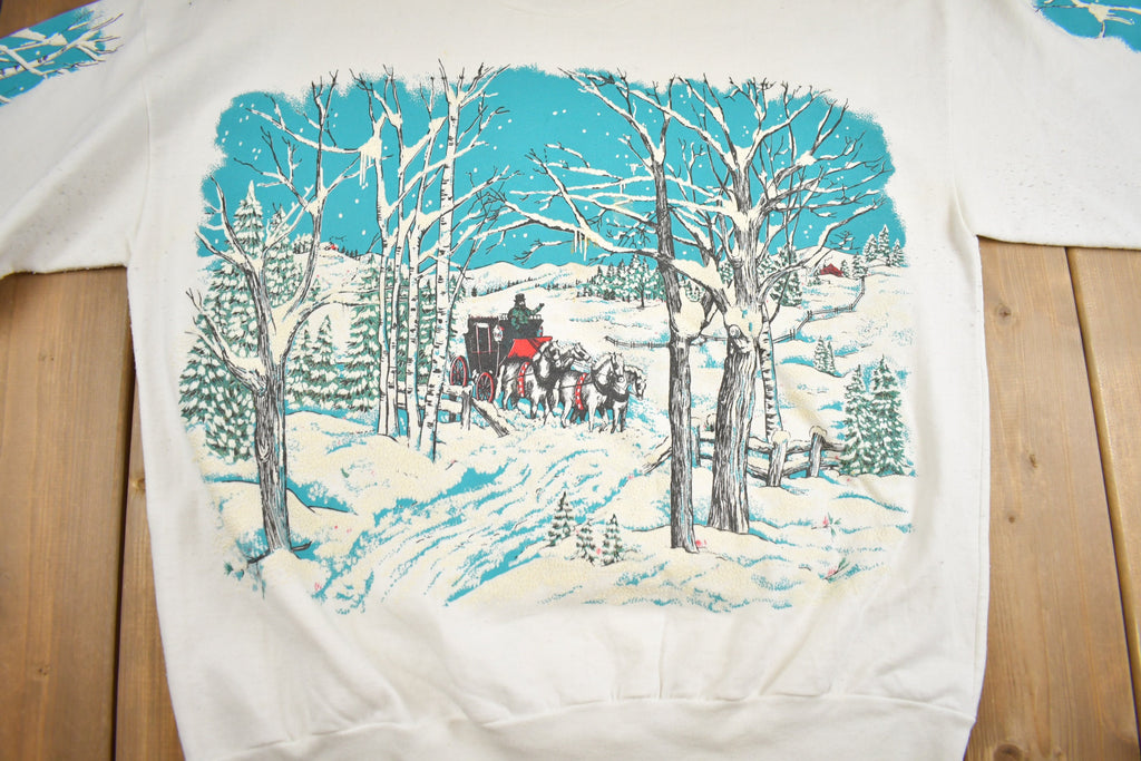 Vintage 1990s Winter Theme All Over Print Crewneck Sweater