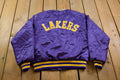 Vintage 1990s Lakers NBA Swingster Satin Bomber Jacket Embroidered Made In USA