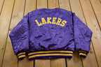 Vintage 1990s Lakers NBA Swingster Satin Bomber Jacket Embroidered Made In USA
