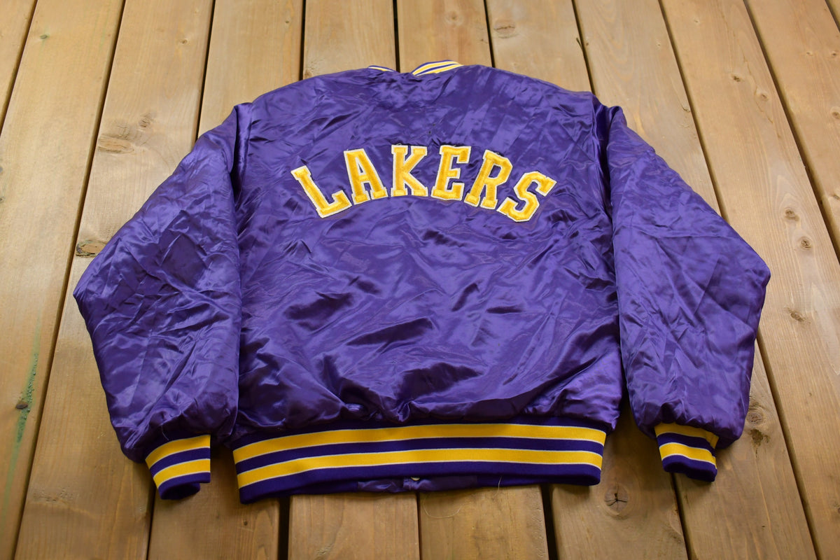 Vintage 1990s Lakers NBA Swingster Satin Bomber Jacket Embroidered Made In USA