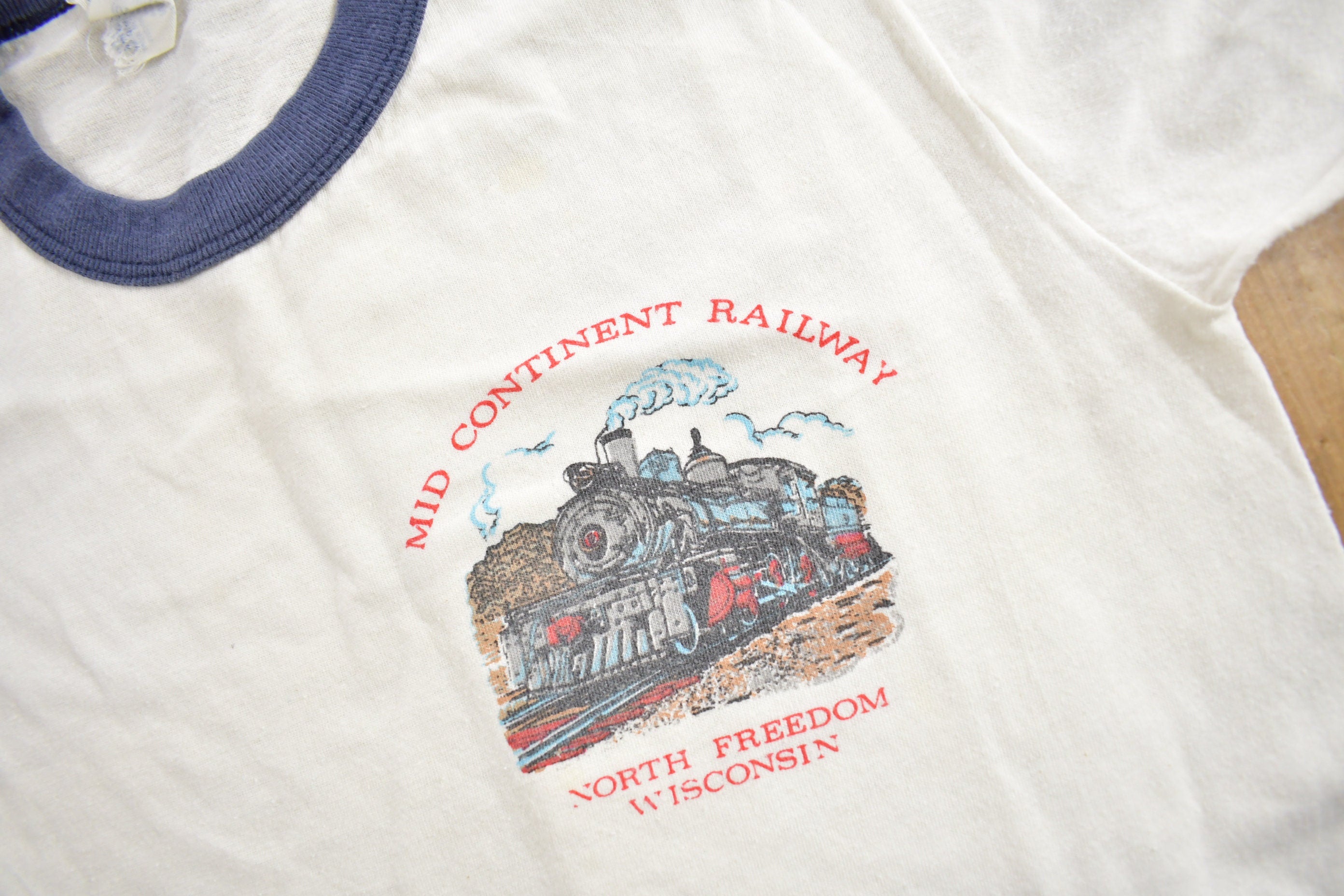 Vintage 1970s Mid Continent Railway North Freedom Wisconsin Ringer T-Shirt  Streetwear  Retro Style  Single Stitch  Made In USA
