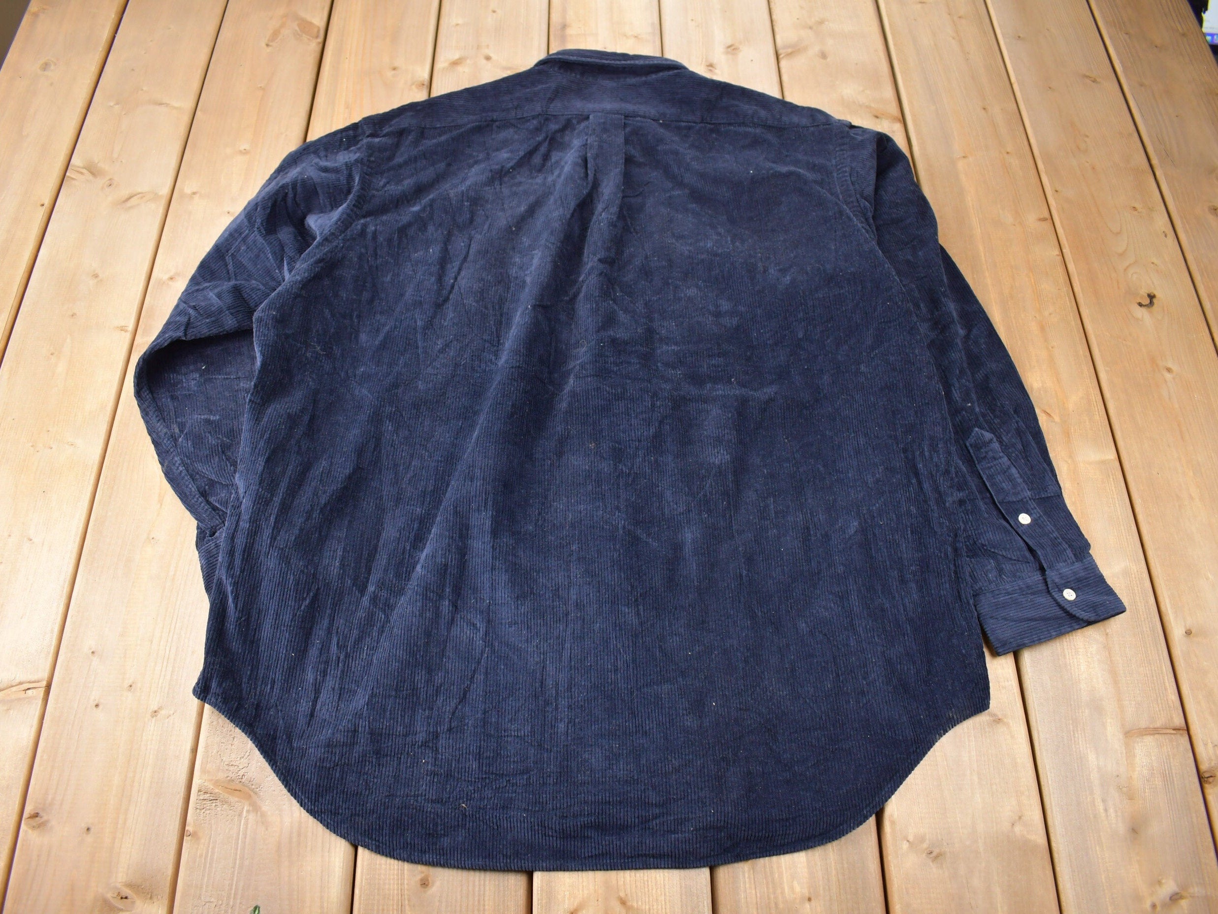 Vintage 1990s Polo By Ralph Lauren Embroidered Ski Bear Corduroy Button Up Shirt