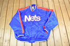 Vintage 1990s New Jersey Nets Hardwood Classics Satin Button Down Puffer Bomber Style NBA Basketball Jacket