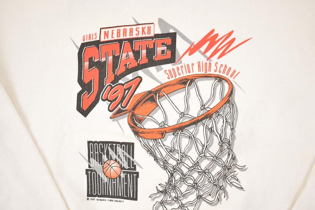 Vintage 1997 Nebraska State Basketball Tournament Graphic Print Crewneck Sweatshirt Men's L
