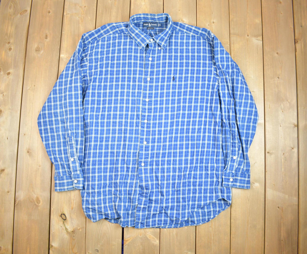 Vintage 1990s Ralph Lauren Embroidered Plaid Flannel Button Up Shirt