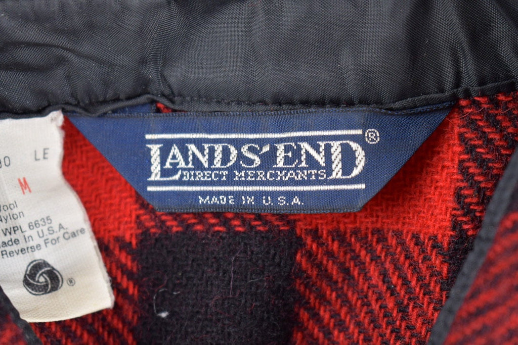 Vintage 1980s Lands End Buffalo Plaid Wool Button Up Shirt
