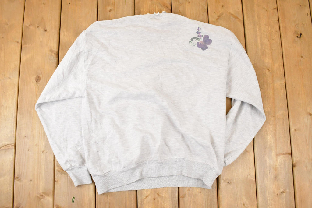 Vintage 1990s Frill Double Collar Floral Graphic Print Crewneck Sweatshirt Womens L