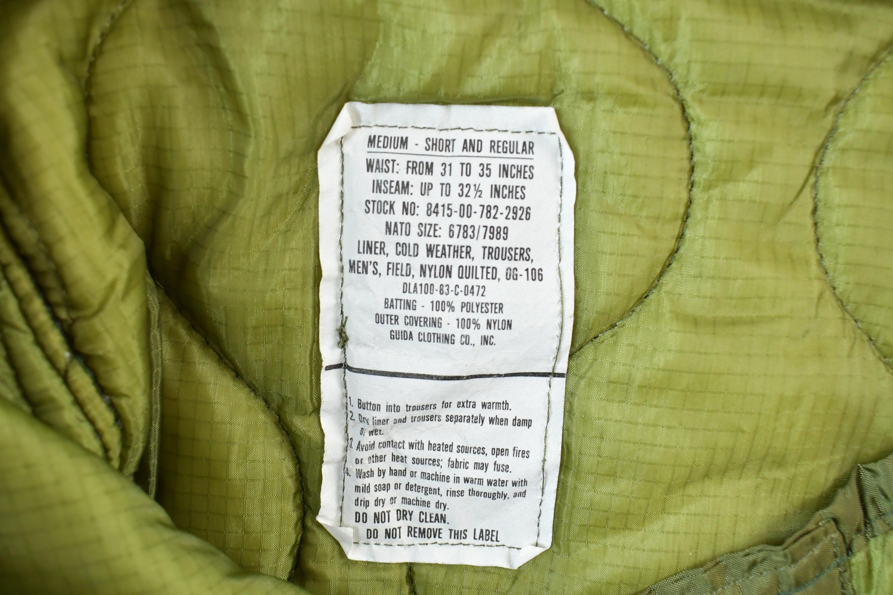 Vintage 1990s Army Green Liner Pants Size 40 x 32