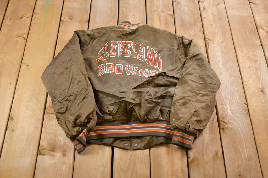 Vintage 1980s Cleveland Browns NFL Chalkline Satin Bomber Jacket