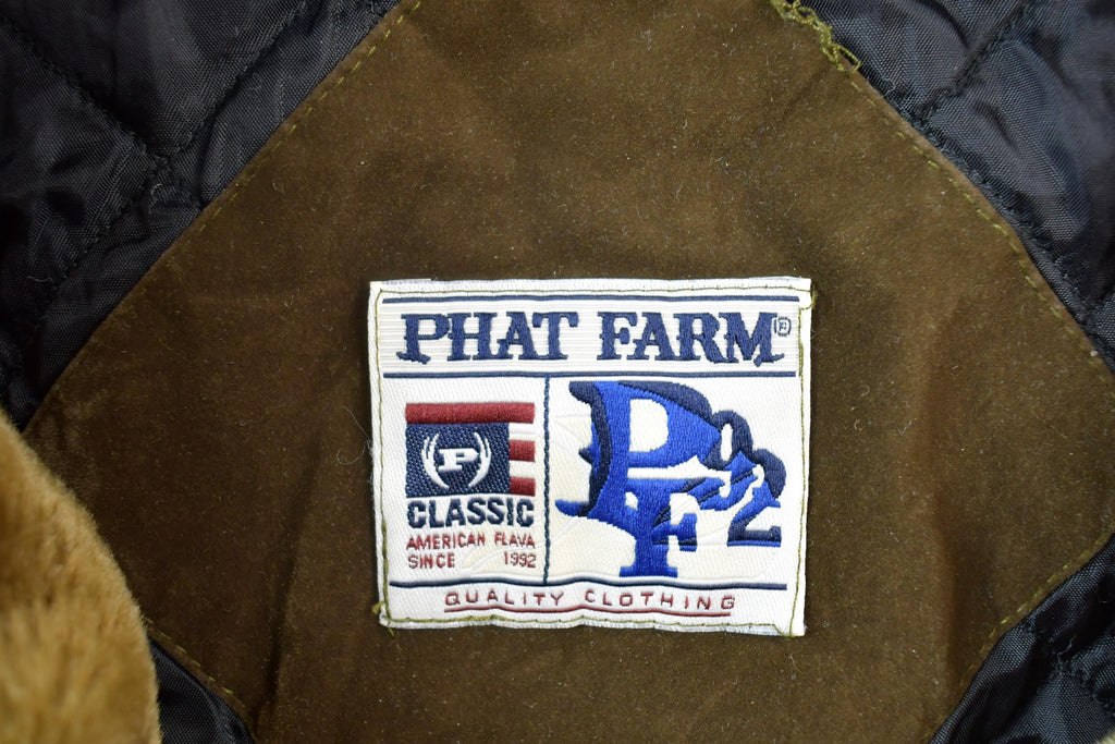 Vintage 1990s Phat Farm Full Length Faux Fur Collared Button Up Belted Coat Made In USA