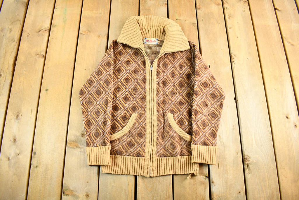 Vintage 1970s Suntai Knit Full Zip Shawl Collar Sweater Women's Small