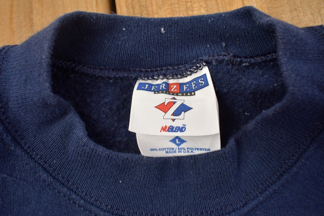 Vintage 1990s Jerzees Navy Blank Crewneck Sweatshirt