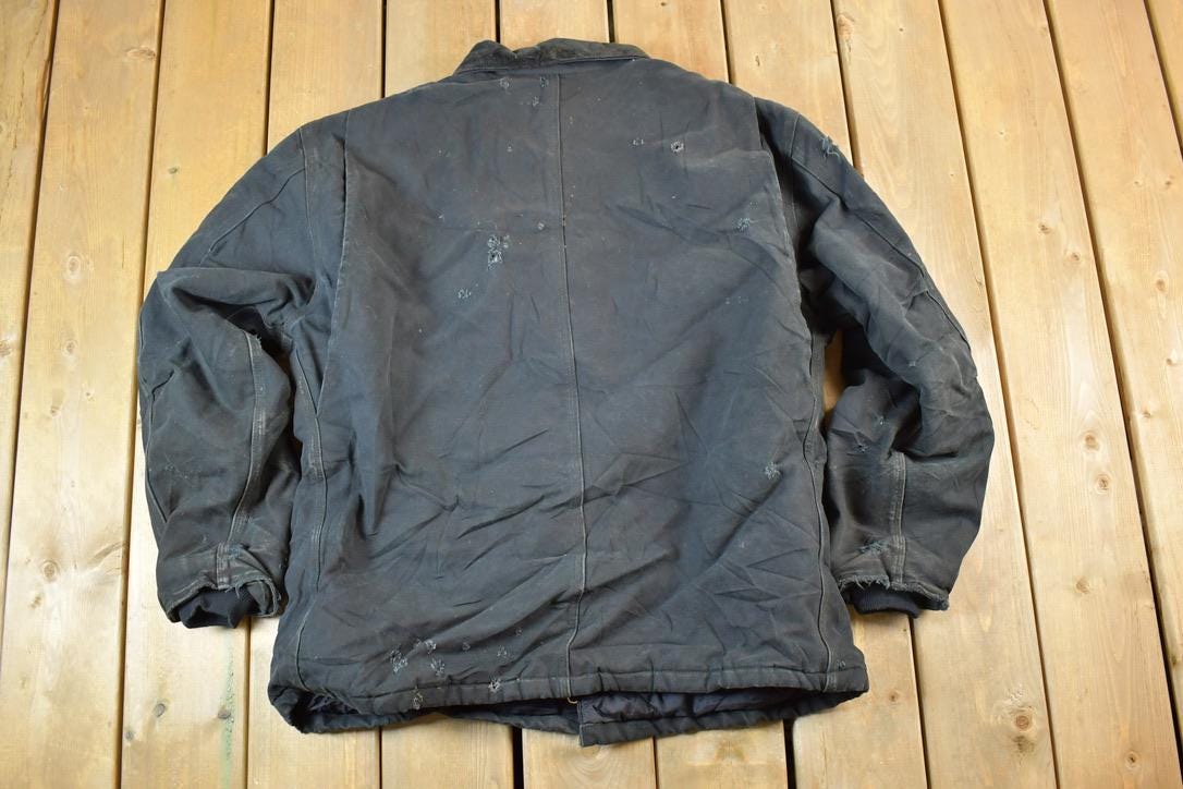 Vintage 1990s Carhartt Perfectly Distressed King Fab Collared Work Jacket Made In USA