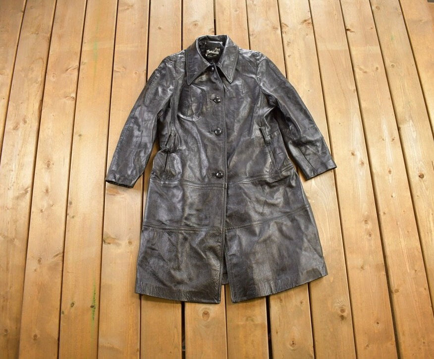 Vintage 1980s Mandels Leather Trench Coat