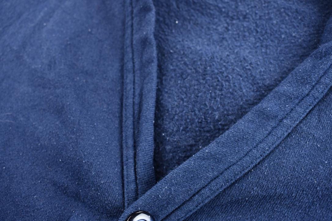 Vintage 1990s Navy Blue Blank Cardigan Sweatshirt / Fleece Lined Cardigan Sweatshirt / Vintage Athleisure Cardigan
