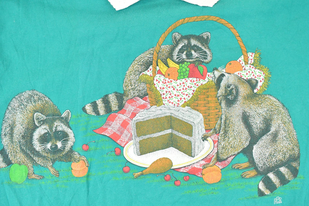 Vintage 1996 Cotton Grove Naughty Racoons FAB Nature Animal Graphic Collared T-Shirt Men's
