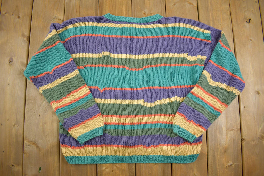 Vintage 1990s Striped Knit Cardigan Sweater