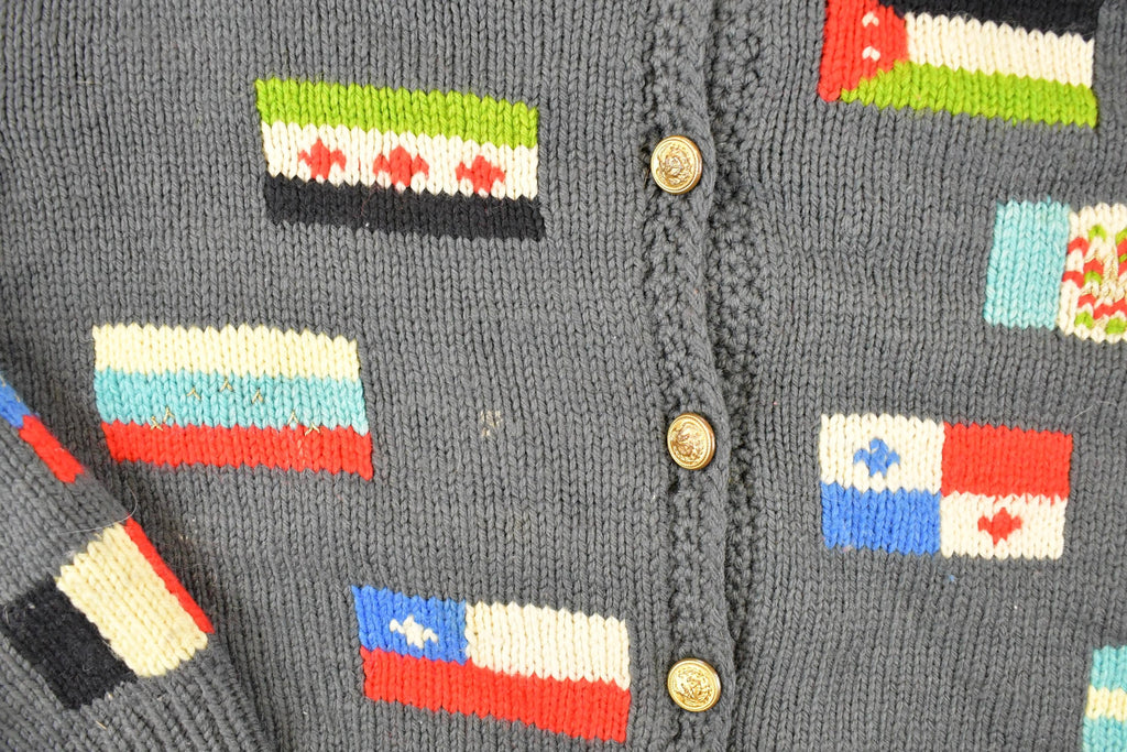 Vintage 1980s Multi Flag Abstract Knit Cardigan Sweater Men's M