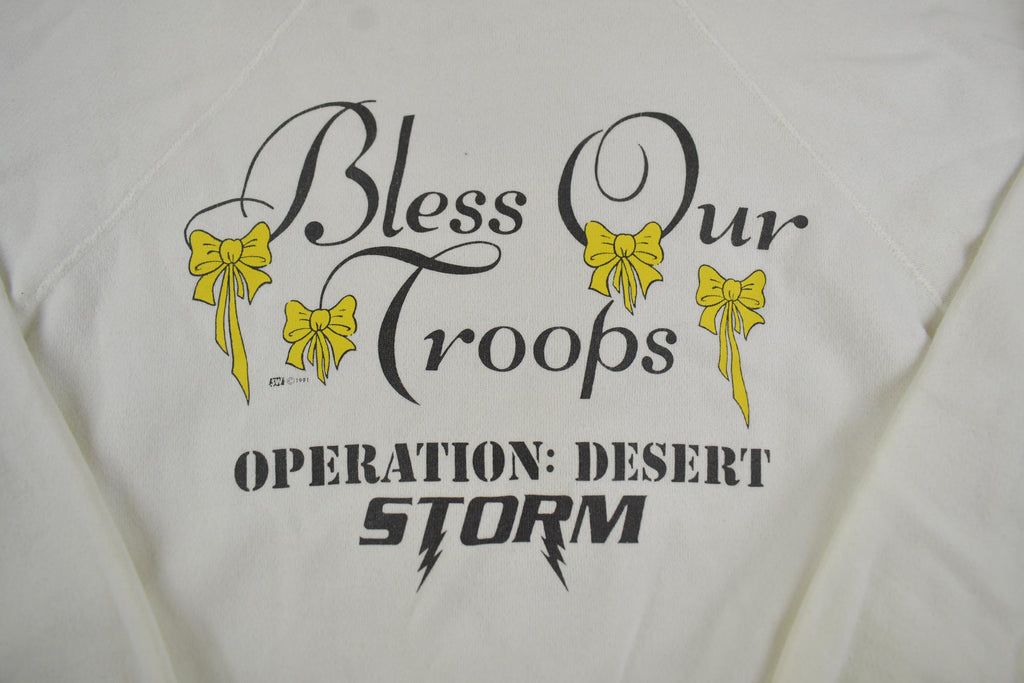 Vintage 1991 Dessert Storm: Bless Our Troops Crewneck Sweatshirt Made In USA